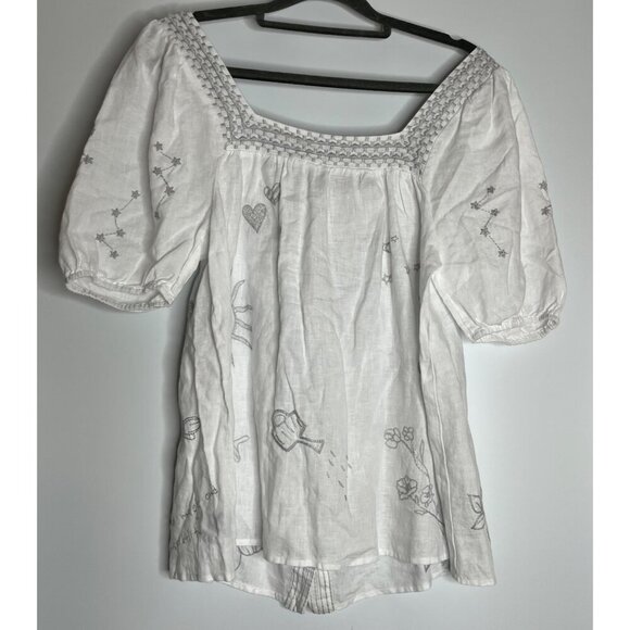 Johnny Was Short Sleeve Embroidered Square Neck Sovanna Wander Top White Gray S - Picture 8 of 9